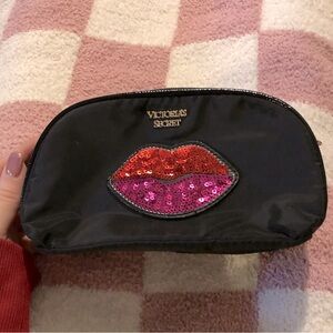 Victoria Secret Makeup Bag with Sequin Lip. Small bag with two zippers.